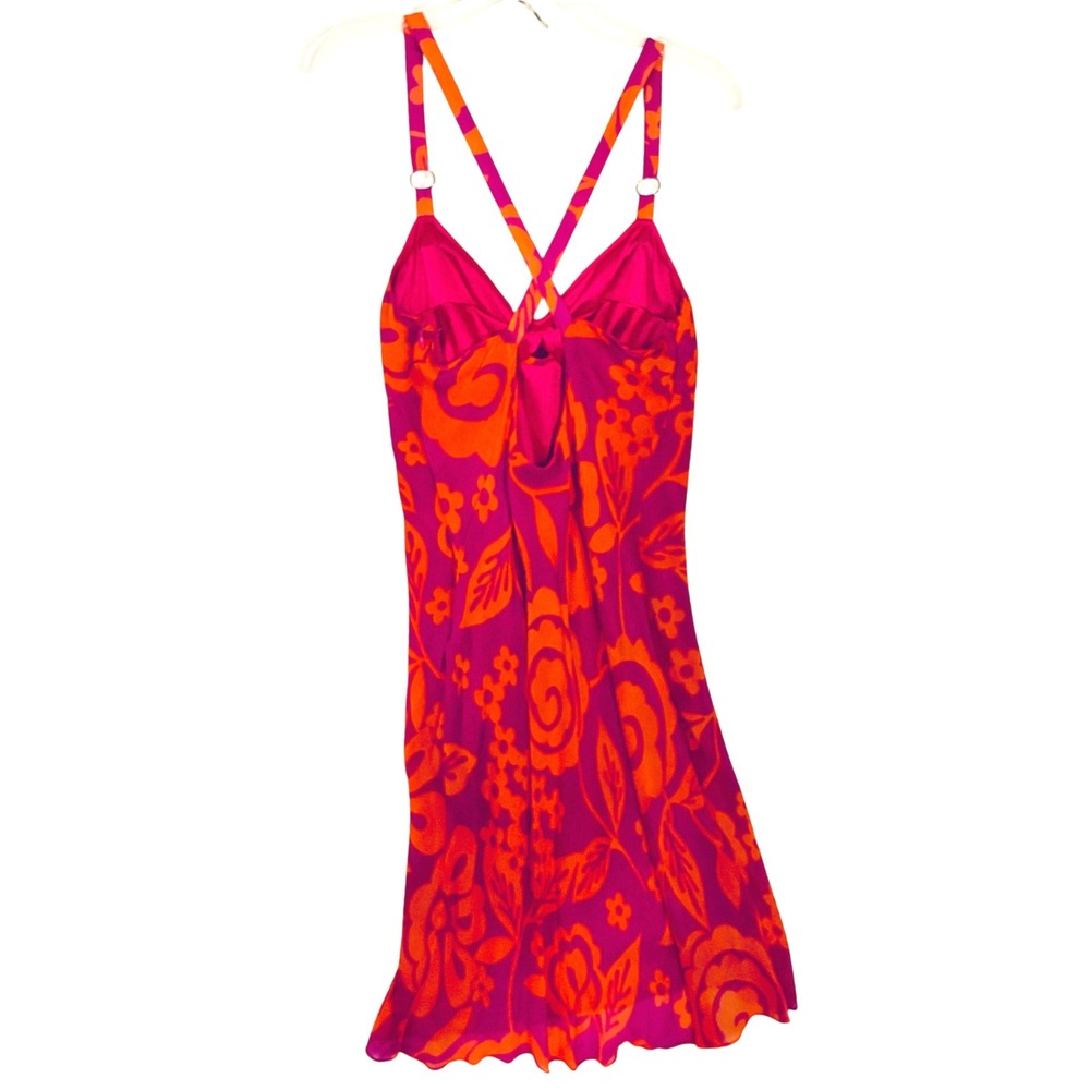 Y2K Sue Wong Silk Babydoll Slip Dress 10 Pink Orange Tropical Mod Retro 90s - Picture 9 of 15